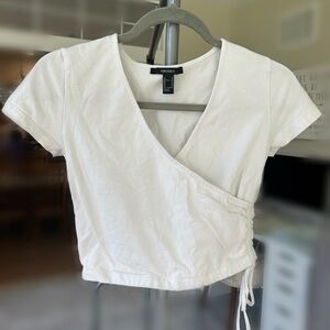 white surplus crop top with tie